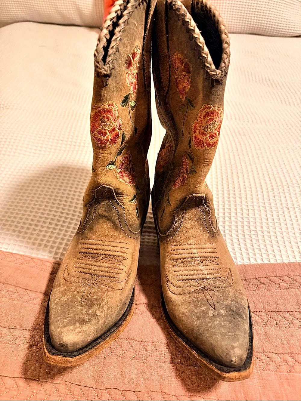 Liberty Black Floral Embroidered Leather Heeled Boots US 6